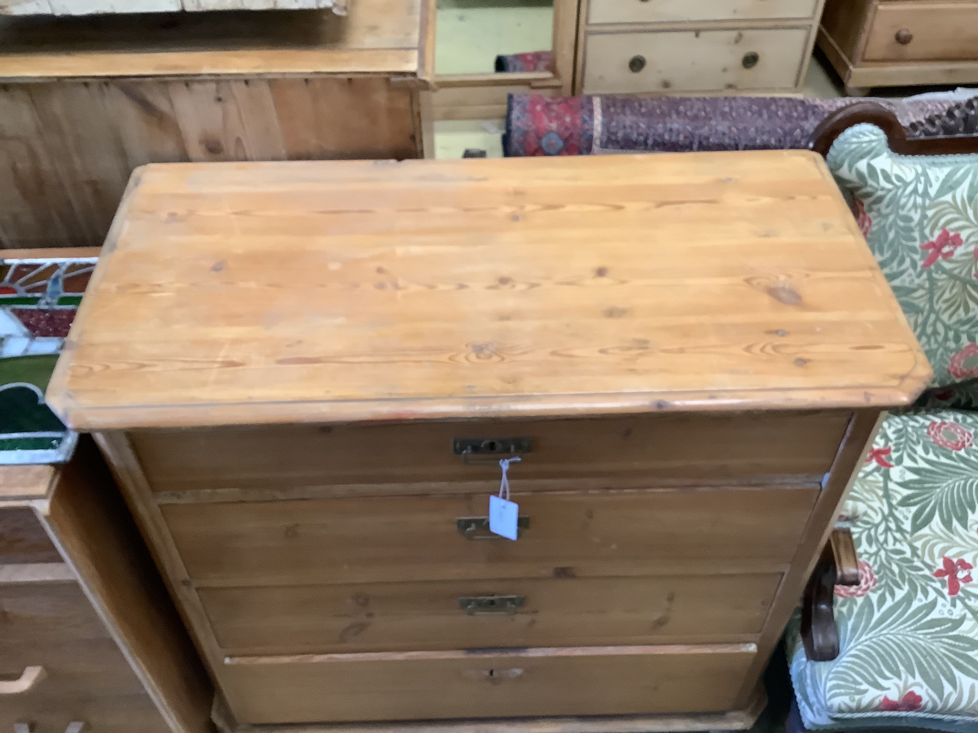 A 19th century continental pine chest of four drawers, width 99cm, depth 49cm, height 94cm